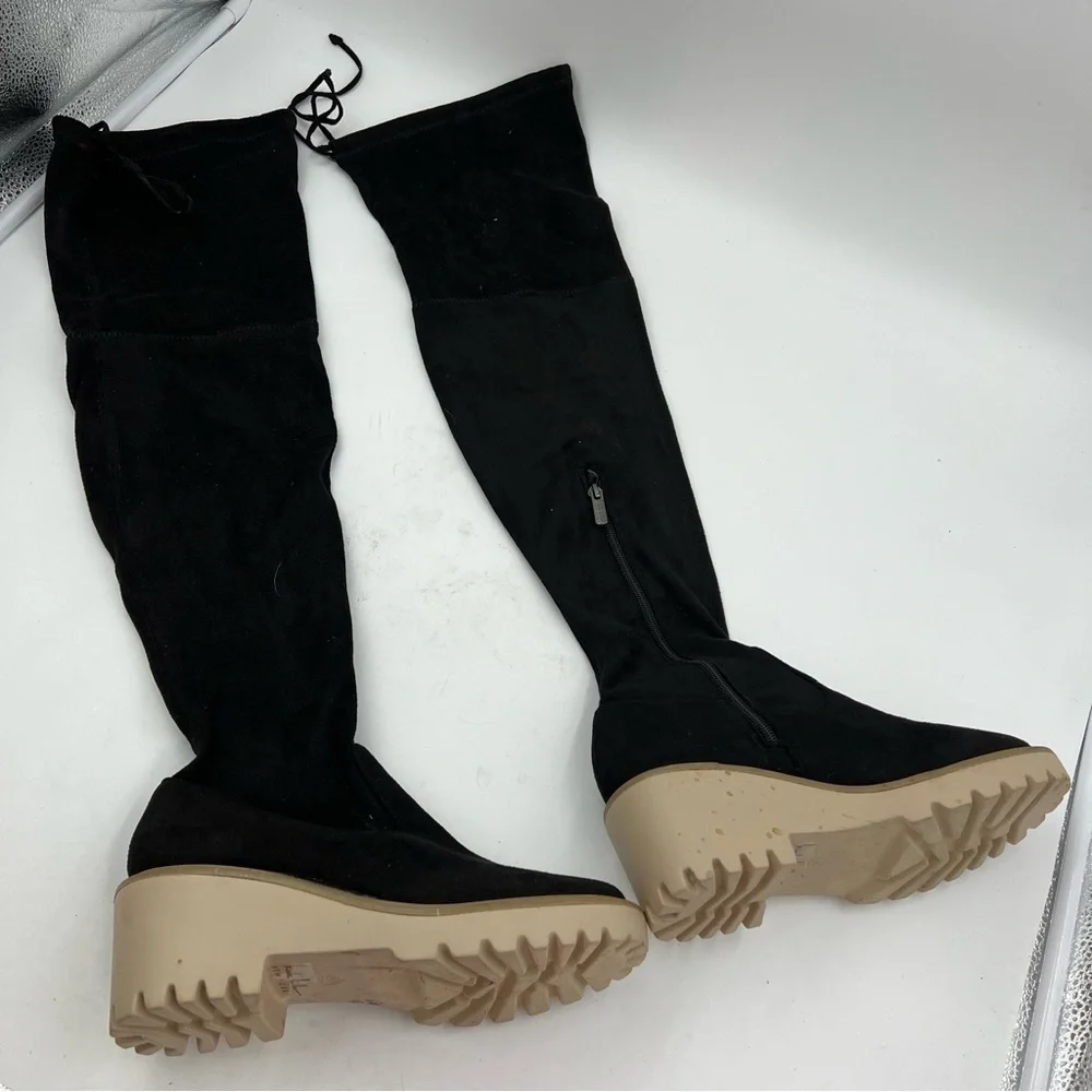 Nicole Miller Black Faux Suede Over the Knee Boots Size 6.5